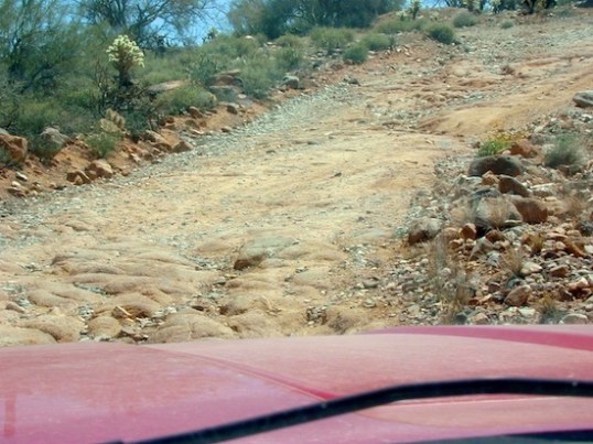 A shot over the dashboard gives just a hint of what it was like along a smoother section.
