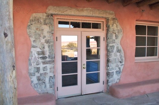 This is the original main entrance to the Stone Treehouse, preserved from the time that Lore built it. Those are pieces of petrified wood making up the structure.