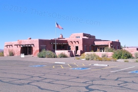 The Painted Desert Inn as seen from the parking lot. The main entrance of this new construction placed the main entrance to the far right.