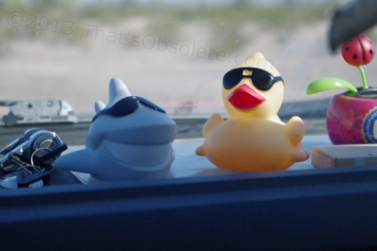 While I was finding a place to stow the water filter assembly under the rear seat of the Ford, I came across this horrifying discovery: My 1-year-old grandson's tub toys! Oh, noooo!