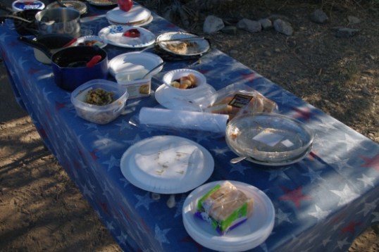 They also had pumpkin pie a la mode for one of the desserts. Oh my. Are you sure this is camping? Roughing it?