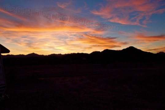 Ah, today's sunset by the camper. These are the most clouds I've seen for a long time! This was my view straight out the office window, but the iMac is so big, it blocks the view! So when I noticed it, I grabbed the camera and went outside.