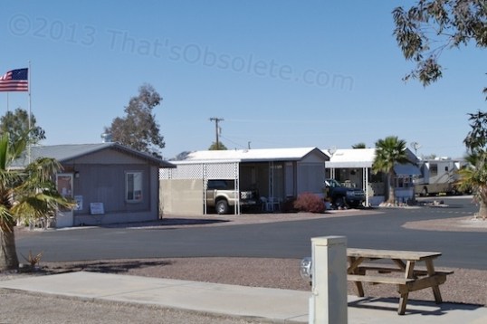 These are Park Models, which are towed to a location and then permanently planted. They're closer to a modular home than an RV trailer. I only mention them because you'll see them in some RV parks.