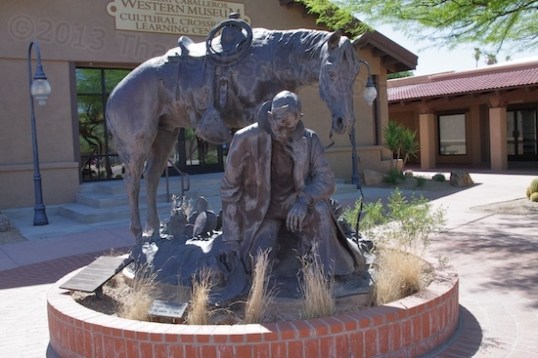The Desert Caballeros Western Museum has this nifty bronze scuplture outside entitled "Thanks for the Rain". That title is now politically incorrect in many parts of the country, but not here.
