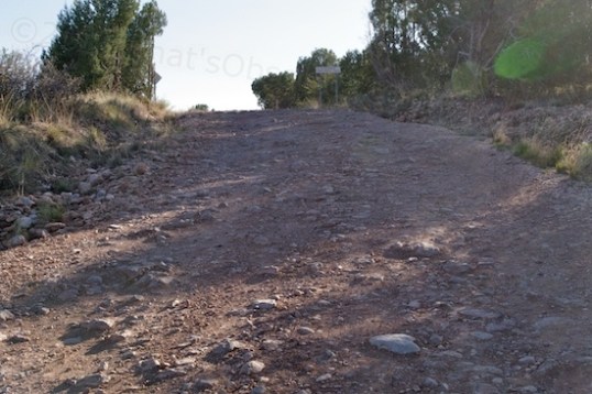 Here's the climb up from the highway. Not bad, but enough so that you don't want to go down it with full waste tanks. The plumbing system does not include check valves. Now how do I know that?