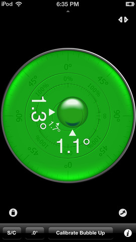 This is how the Clinometer app looks on an iPod when laid flat on its back.