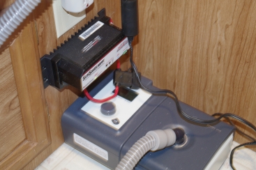 These days, this Morningstar 15A MPPT solar charge controller handles the CPAP’s panel and battery, while a duplicate handles the house system.