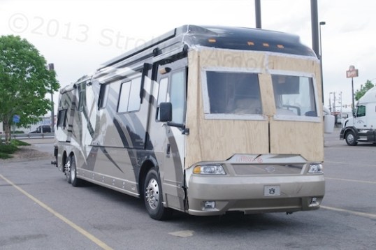 Ouch. This diesel pusher apparently blew over, and absolutely everything above the frame is screwed up.