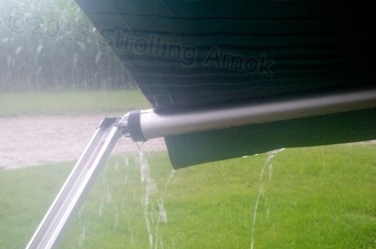 The view out the office window after the rainfall had lightened up a bit. One could harvest drinking water in the desert this way, except that it usually rains only enough to wash the dust off the fabric.