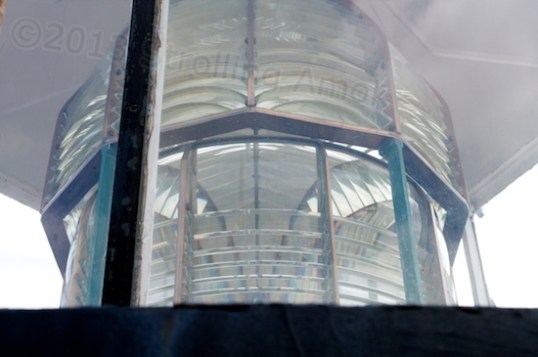 The light went from kerosene to electric bulb in 1954. The upper lens section rotates to vary intensity, while the lower is fixed.