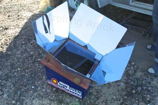 The All-American Sun Oven, set in the shade to keep it from heating up!