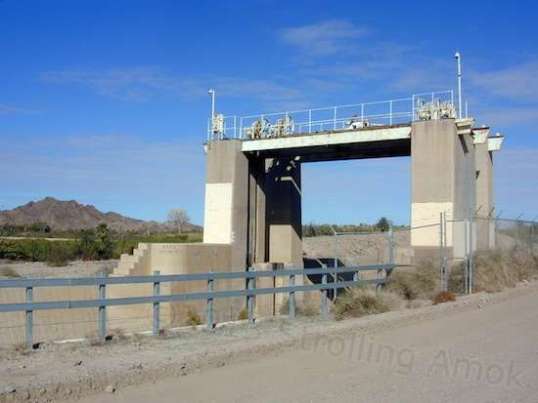 An indicator of the bridge's age is cast into this abandoned sluice gate a short distance away: 1907.