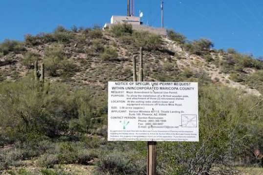 Here's a radio tower, with plans for more in the form of some Verizon dishes on a 50' pole.