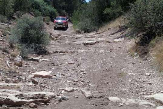 A shot from partway down. The concern was not traction, but depth of drops and height of projections.