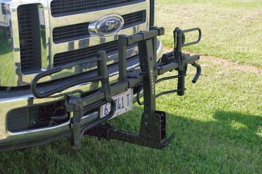 Folded up, the rack adds 14 inches to the 22-foot length of the truck. Just use care in tight parking!