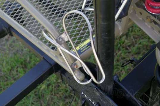 Another shot of the same area makes it clear just how tight the situation is. Some tape wrap on the pole may be in order to minimize paint damage, no? Relocating the trailer forward would eliminate this issue, but introduce a host of more basic and important problems.