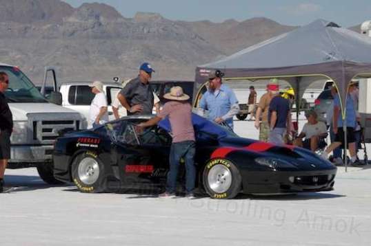 I did a double-take on this one. A Ferrari at Bonneville?
