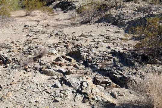 Most washes are just sand or gravel and an occasional boulder. This one had a sizable formation of angled layers of rock, which I was also standing on.
