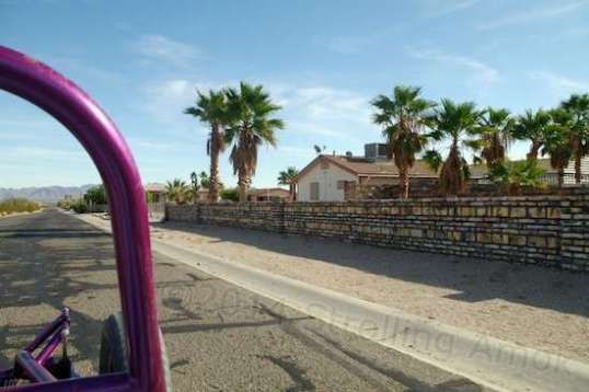 Trundling through and past an isolated RV-oriented housing development.