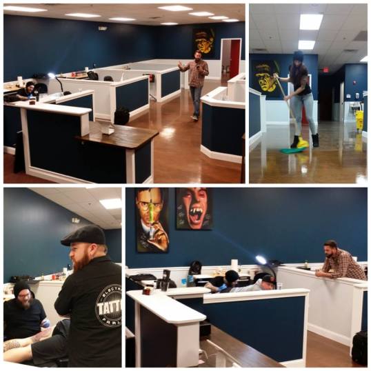 This started out as an empty cavern, and is now quite a step up from most tattoo shops.