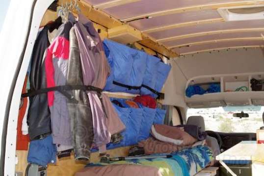 From empty cavern to living space, Richard has made his Nissan pretty livable! If all you need are the bare necessities, this is a fine way to go.