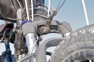 The flattened headlight bracket.