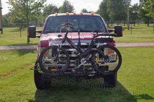 Travel mode. Surprisingly, the bike does not interfere much with the pickup's lighting at night (which I very rarely transport during). 