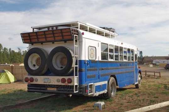 This bus got my attention in the RV park, sitting in the group tenting area. How'd you like to lift one of those tires up into position?