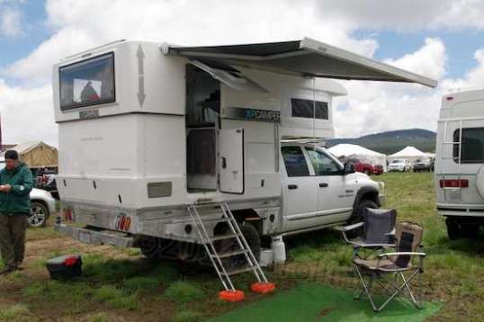 Another model of XP Camper, this one on a flatbed. Note the wonky Dutch door.