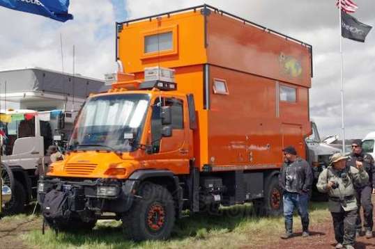 Another hardside pop-up, this one mounted on a 4x4 Unimog.