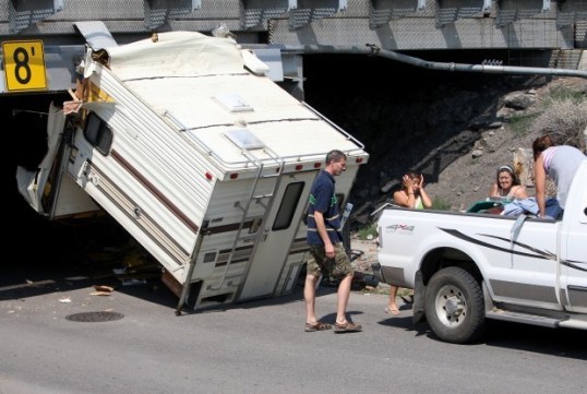 Pop-ups aren't just handy for clearing trees and rugged trails. This is Downtown Billings, Montana in 2009. That's a low-height hard-side that got wiped off.