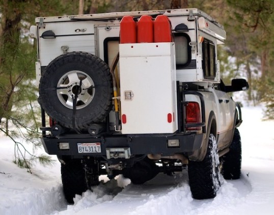 The Aluminess system is quite adaptable. As is the case with my Ford, a larger tire will not fit in its under-bed storage well, so it must be stowed elsewhere.