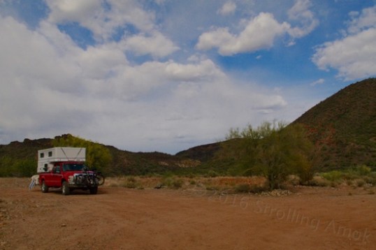 I'm calling this basecamp. Just beyond the flat here is a deep drop down into a sandy wash popular with ATVers, but due to distance and depth, noise is very limited and infrequent.