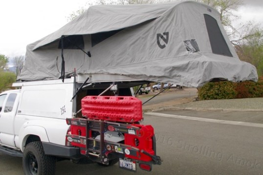 Notice that the support struts go to the shell structure, not the ground, so there's no walking into struts or having the platform position change as the vehicle shifts in wind or someone gets in or out.