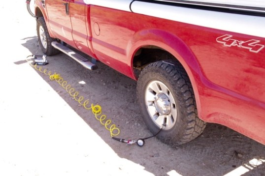 At the end of the roll down the hill, the tires had to be aired back up in order to press on to Chino Valley.