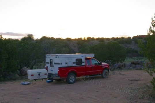 Impromptu camp at a trailhead and the end of a day's labor.