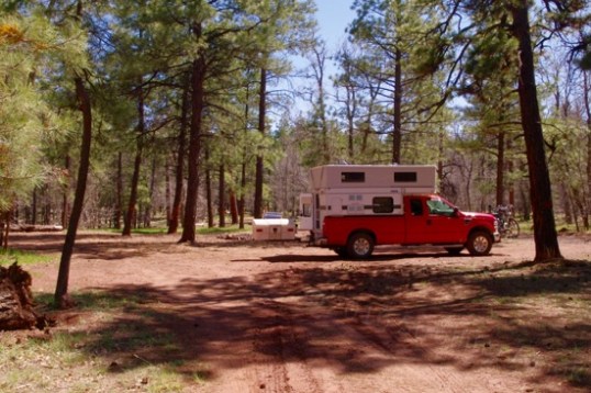 My chosen campsite has three approaches, and is big enough for several large rigs. Sun or shade, your choice.