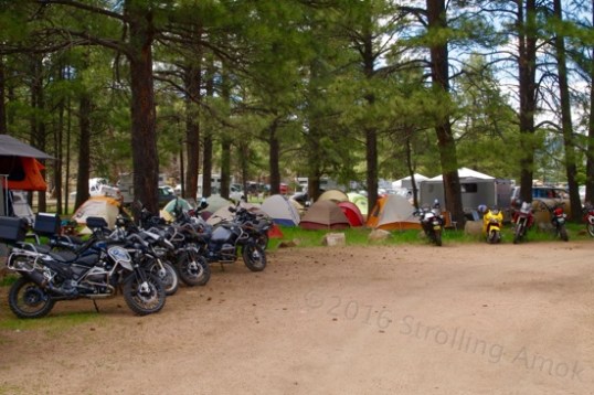 During my break for lunch I couldn't help but notice this tent area of the RV park filled with motorcyclists. Researching a good tent, sleeping bag or pad should probably start here.