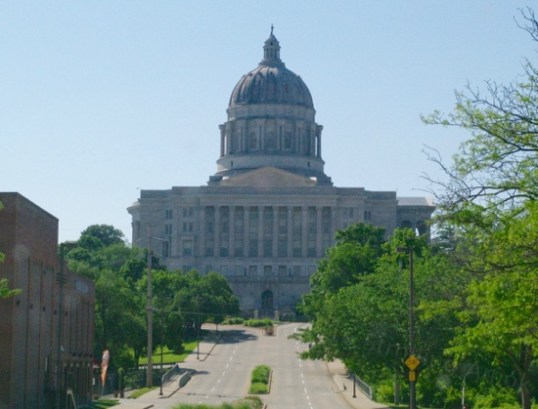 Jefferson City is the Capital of Missouri, and I was able to capture this shot through the windshield as I improvised getting back on US 54 despite two closed entrances, being a tourist against my will. This being a Saturday, the place and the streets were deserted.