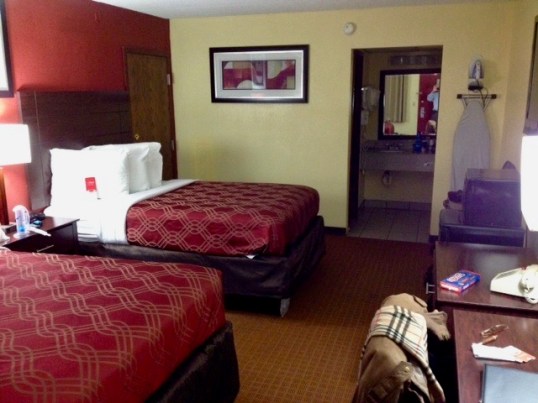 Oh, the decadence! The inside of the Econo Lodge. Looks like I'll have to rough it with a queen-sized bed.