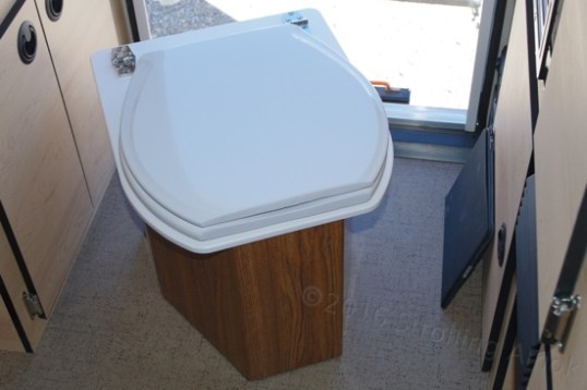 The BoonJon is intended to be secured to a floor full-time, so my use can get a bit tippy if I'm careless, but so far, no problems. Left out, it constricts the aisle a little, but that hasn't proven a problem, either. if you are one of those people who can hold their water, you could actually stow it between uses.