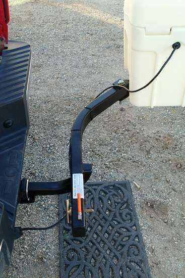 A clear photo of the frame construction, showing the standard anti-rattle gizmo on the hitch receiver.