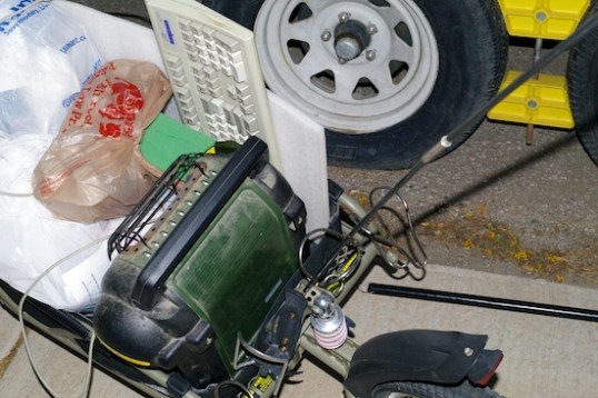 Garbage! The white bag is a tall kitchen bag full of papers that should have gone away long ago.